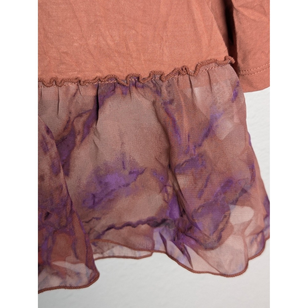 LOGO Lori Goldstein Shirt Womens‎ 2X Orange V Neck Ruffle Hem Tunic Top Sheer - Picture 6 of 9